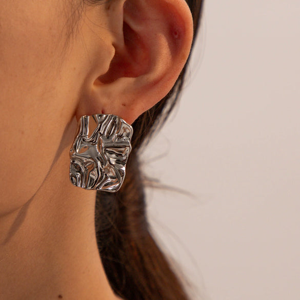 Wholesale Women's Stainless Steel Square Geometric Retro Electroplated Earrings
