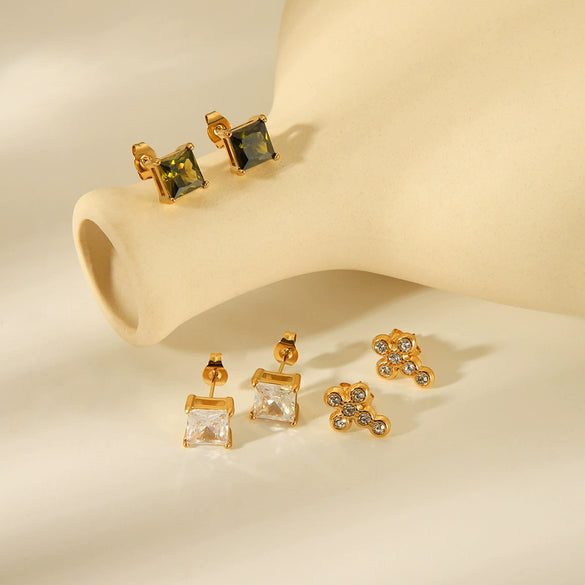 Wholesale Women's Stainless Steel Square Geometric Vacuum Electroplated Earrings Jewelry