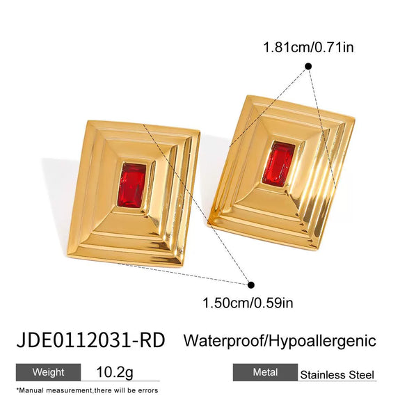Wholesale Women's Stainless Steel Square Geometric Zircon Earrings With Original Design And Electroplating