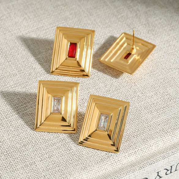 Wholesale Women's Stainless Steel Square Geometric Zircon Earrings With Original Design And Electroplating