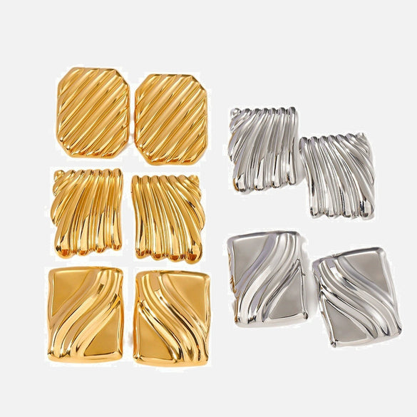 Wholesale Women's Stainless Steel Square Wave Texture Earrings With Electroplating Light Luxury And Original Design
