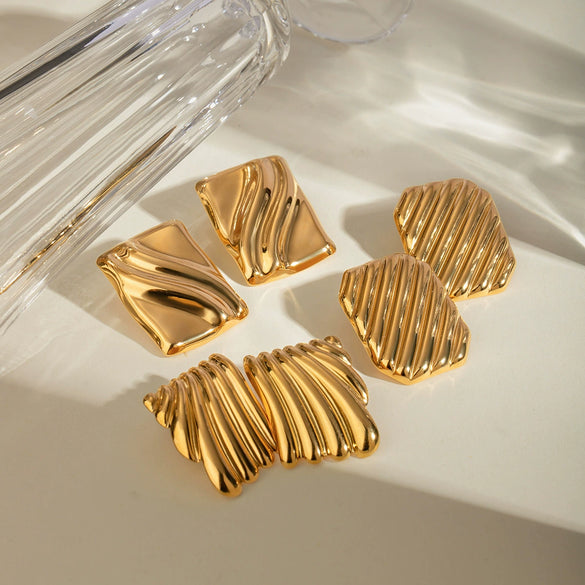 Wholesale Women's Stainless Steel Square Wave Texture Earrings With Electroplating Light Luxury And Original Design