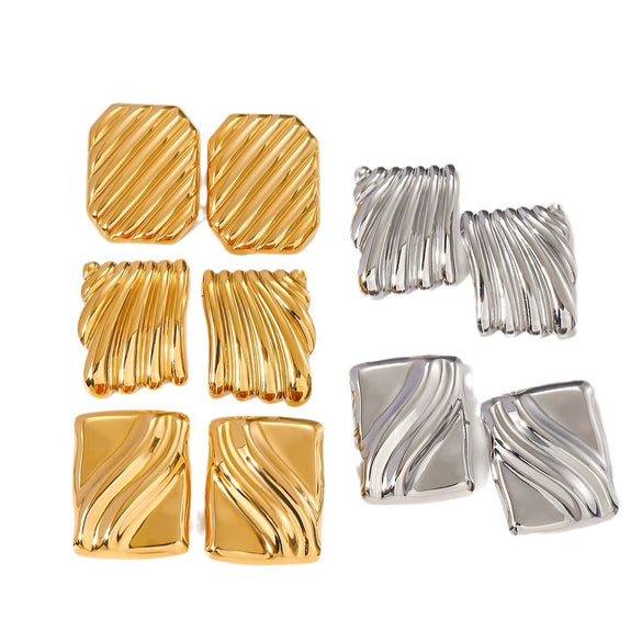 Wholesale Women's Stainless Steel Square Wave Texture Earrings With Electroplating Light Luxury And Original Design