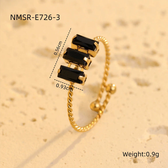 Wholesale Women's Stainless Steel Square Zircon Open Ring Light Luxury Style Electroplated Jewelry