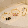 Wholesale Women's Stainless Steel Square Zircon Open Ring Light Luxury Style Electroplated Jewelry