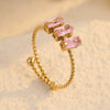 Wholesale Women's Stainless Steel Square Zircon Open Ring Light Luxury Style Electroplated Jewelry