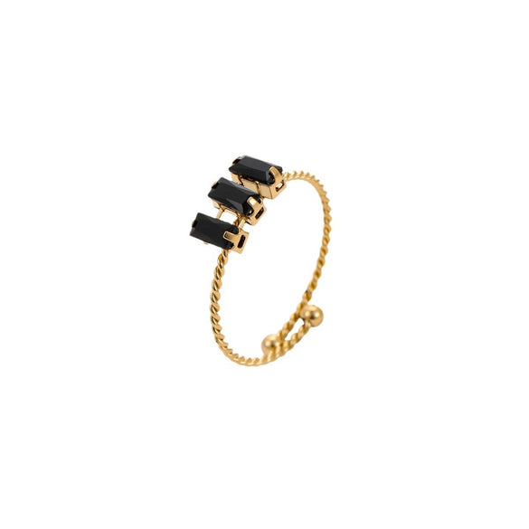 Wholesale Women's Stainless Steel Square Zircon Open Ring Light Luxury Style Electroplated Jewelry