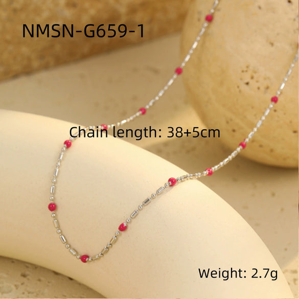 Wholesale Women's Stainless Steel Stacked Oildropping Rice Bead Clavicle Necklace With Electroplating Treatment