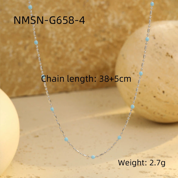 Wholesale Women's Stainless Steel Stacked Oildropping Rice Bead Clavicle Necklace With Electroplating Treatment