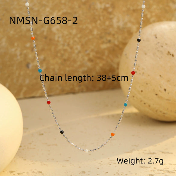Wholesale Women's Stainless Steel Stacked Oildropping Rice Bead Clavicle Necklace With Electroplating Treatment