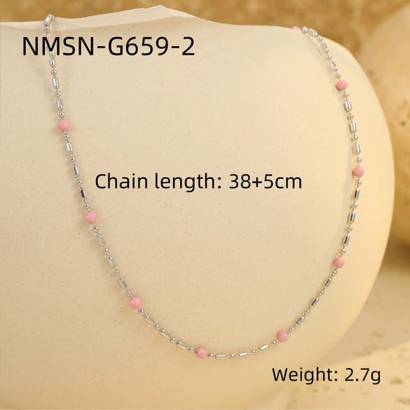 Wholesale Women's Stainless Steel Stacked Oildropping Rice Bead Clavicle Necklace With Electroplating Treatment