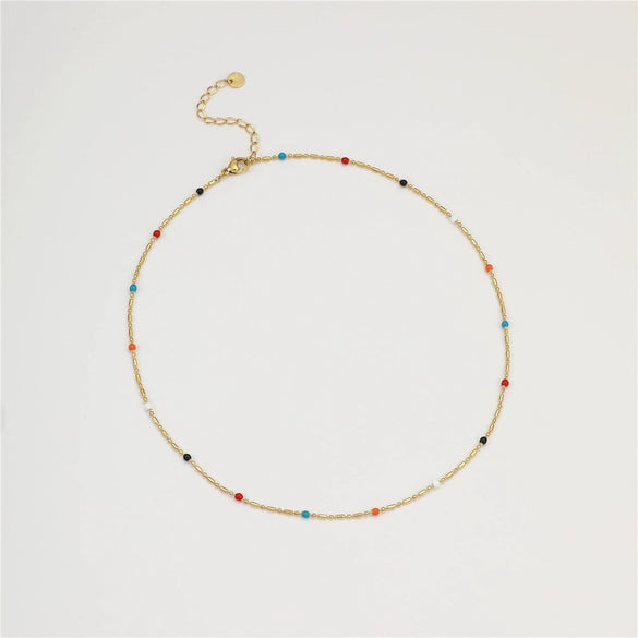 Wholesale Women's Stainless Steel Stacked Oildropping Rice Bead Clavicle Necklace With Electroplating Treatment