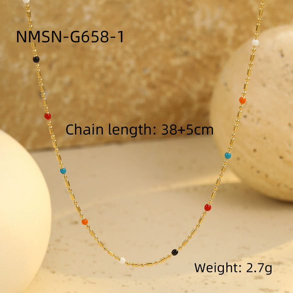 Wholesale Women's Stainless Steel Stacked Oildropping Rice Bead Clavicle Necklace With Electroplating Treatment