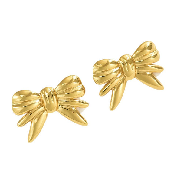 Wholesale Women's Stainless Steel Stamped Bow Tie Earrings With Hydraulic Design