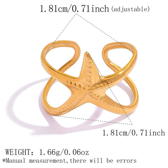 Wholesale Women's Stainless Steel Star And Starfish Design Pvd Furnace Vacuum Real Gold Plated Rings