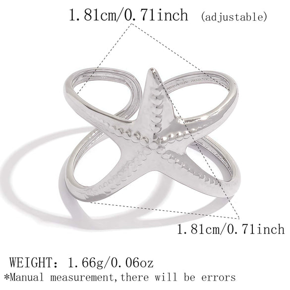 Wholesale Women's Stainless Steel Star And Starfish Design Pvd Furnace Vacuum Real Gold Plated Rings