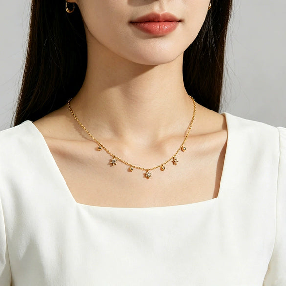 Wholesale Women's Stainless Steel Star Geometric Zirconia Clavicle Chain