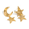 Wholesale Women's Stainless Steel Star Pattern Hammered Pvd Furnace Vacuum Real Gold Plated Stud Earrings Accessories