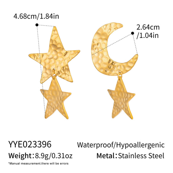 Wholesale Women's Stainless Steel Star Pattern Hammered Pvd Furnace Vacuum Real Gold Plated Stud Earrings Accessories