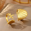 Wholesale Women's Stainless Steel Starfish Animal Style Opening Finger Ring With Electroplating