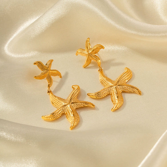 Wholesale Women's Stainless Steel Starfish Pendant Earrings With Electroplating And Geometric Design
