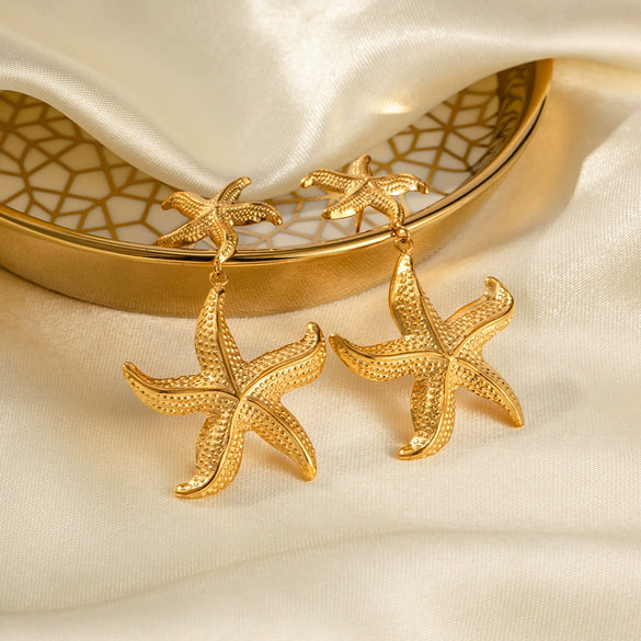 Wholesale Women's Stainless Steel Starfish Pendant Earrings With Electroplating And Geometric Design