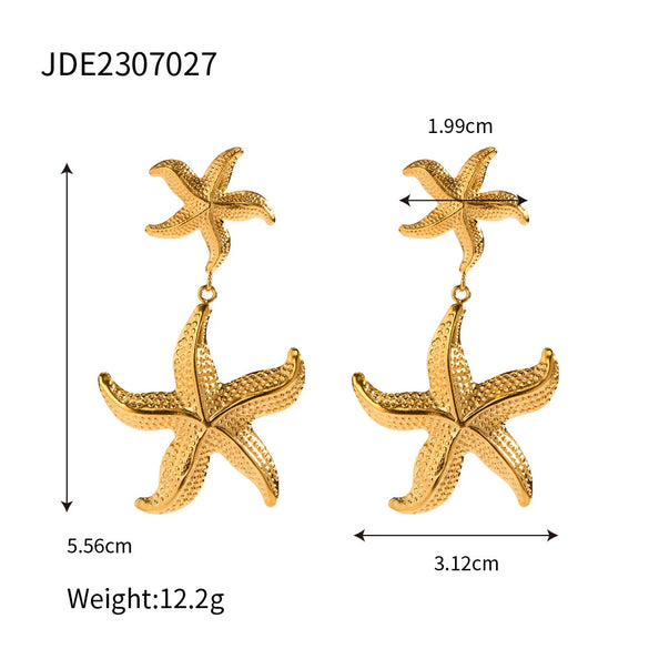 Wholesale Women's Stainless Steel Starfish Pendant Earrings With Electroplating And Geometric Design