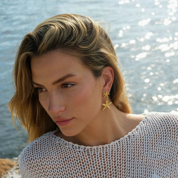 Wholesale Women's Stainless Steel Starfish Pendant Earrings With Electroplating And Geometric Design