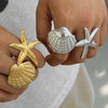 Wholesale Women's Stainless Steel Starfish Shell Ring Classic Light Luxury With Electroplating Marine Series Animal Pattern