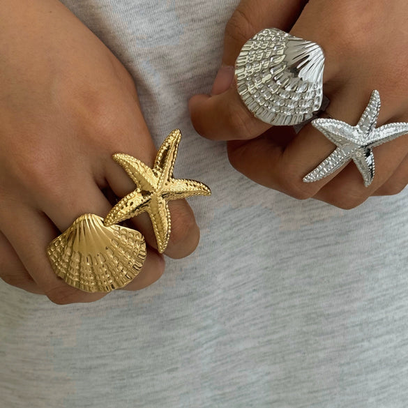 Wholesale Women's Stainless Steel Starfish Shell Ring Classic Light Luxury With Electroplating Marine Series Animal Pattern
