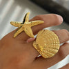 Wholesale Women's Stainless Steel Starfish Shell Ring Classic Light Luxury With Electroplating Marine Series Animal Pattern