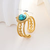 Wholesale Women's Stainless Steel Starshaped Ring With Natural Stone Inlay Retro Fashion Style Electroplated