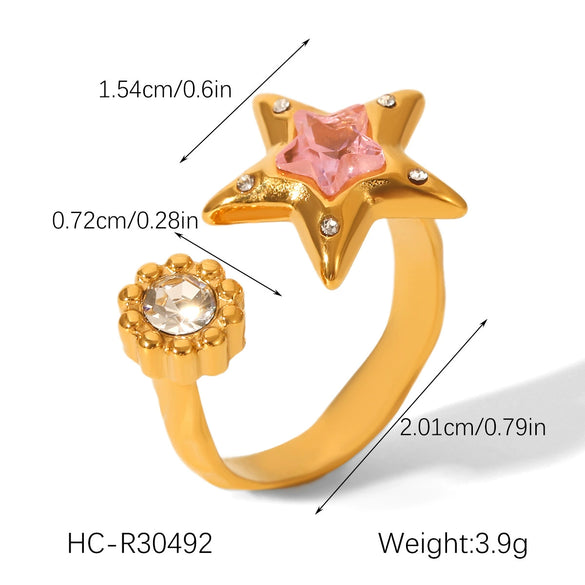 Wholesale Women's Stainless Steel Starshaped Zirconia Inlaid Open Ring Hand Jewelry