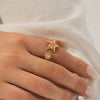 Wholesale Women's Stainless Steel Starshaped Zirconia Inlaid Open Ring Hand Jewelry
