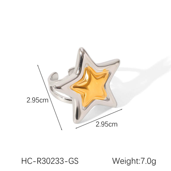 Wholesale Women's Stainless Steel Starshaped Zirconia Inlaid Open Ring Hand Jewelry