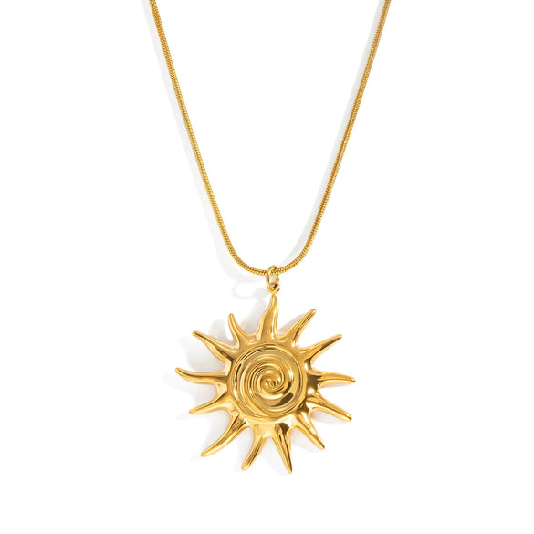 Wholesale Women's Stainless Steel Sunflower Pendant Necklace With Pvd Furnace Vacuum Real Gold Plating