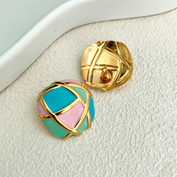 Wholesale Women's Stainless Steel Sweet Fashion Geometric Exaggerated Exquisite Oil Drop Flower Earrings With Electroplating