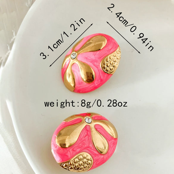 Wholesale Women's Stainless Steel Sweet Fashion Geometric Exaggerated Exquisite Oil Drop Flower Earrings With Electroplating