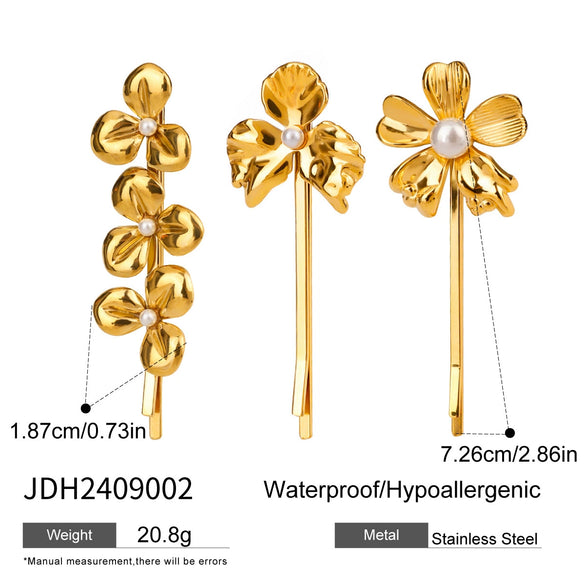 Wholesale Women's Stainless Steel Sweet Plant Flowers Style Word Clip Hairpin With Electroplating Treatment