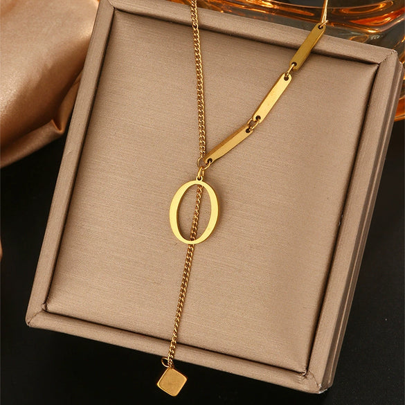 Wholesale Women's Stainless Steel Tassel Clavicle Chain With 26 Letter Design And Electroplating Treatment