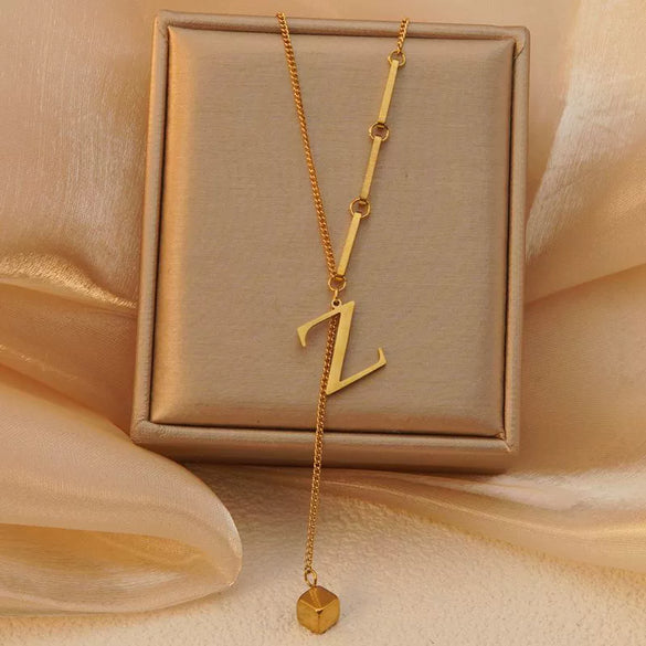 Wholesale Women's Stainless Steel Tassel Clavicle Chain With 26 Letter Design And Electroplating Treatment