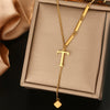 Wholesale Women's Stainless Steel Tassel Clavicle Chain With 26 Letter Design And Electroplating Treatment