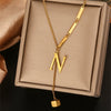 Wholesale Women's Stainless Steel Tassel Clavicle Chain With 26 Letter Design And Electroplating Treatment
