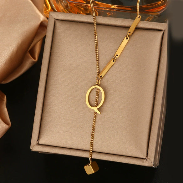 Wholesale Women's Stainless Steel Tassel Clavicle Chain With 26 Letter Design And Electroplating Treatment