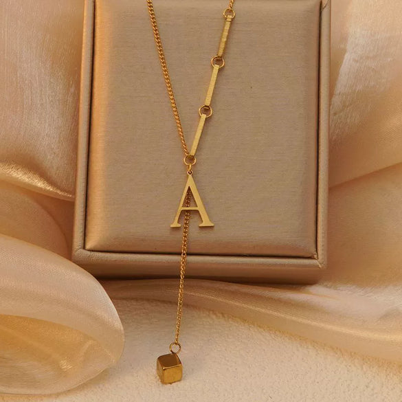 Wholesale Women's Stainless Steel Tassel Clavicle Chain With 26 Letter Design And Electroplating Treatment