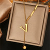 Wholesale Women's Stainless Steel Tassel Clavicle Chain With 26 Letter Design And Electroplating Treatment