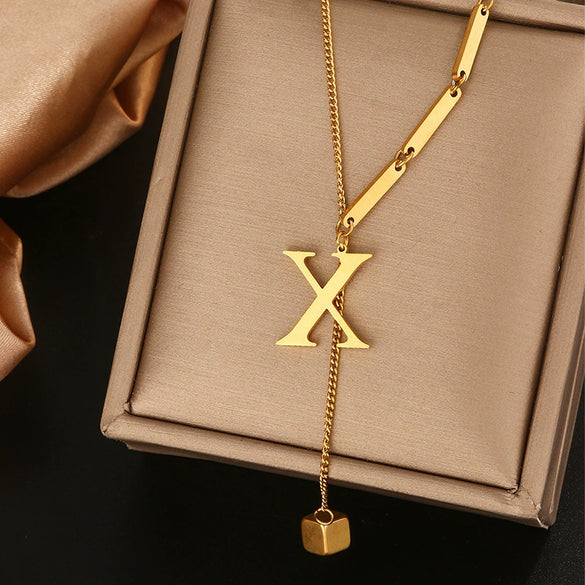 Wholesale Women's Stainless Steel Tassel Clavicle Chain With 26 Letter Design And Electroplating Treatment