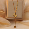 Wholesale Women's Stainless Steel Tassel Clavicle Chain With 26 Letter Design And Electroplating Treatment