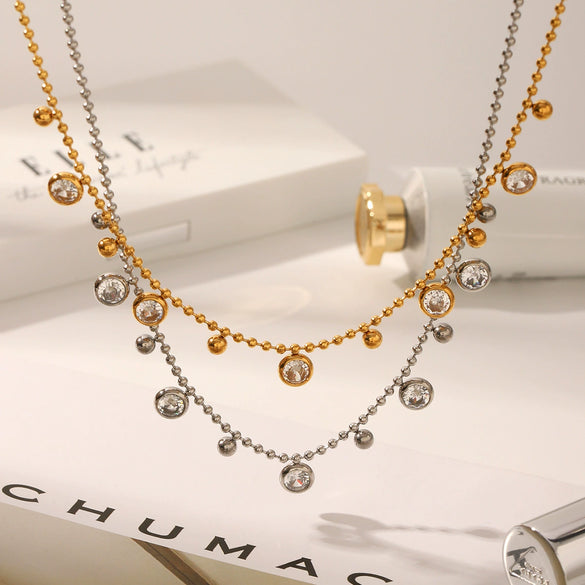 Wholesale Women's Stainless Steel Tassel Necklace With 18K Gold Ball Chain And Geometric Shape Pvd Vacuum Plating