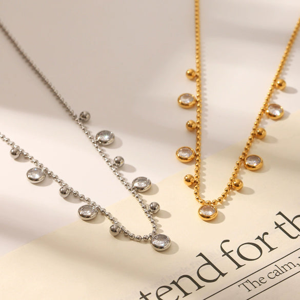 Wholesale Women's Stainless Steel Tassel Necklace With 18K Gold Ball Chain And Geometric Shape Pvd Vacuum Plating